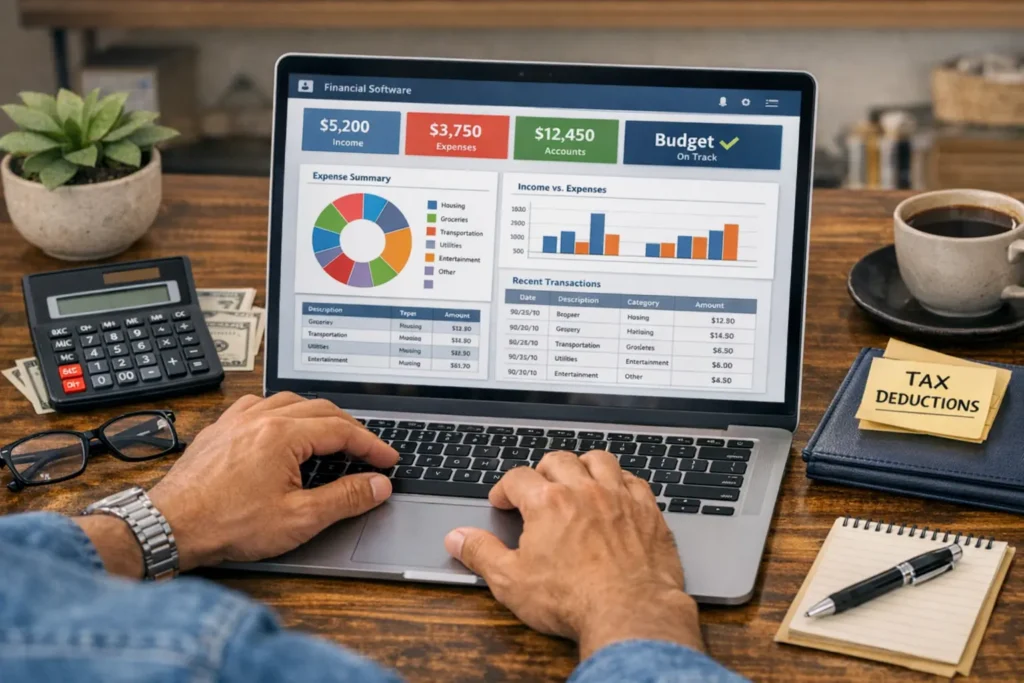Freelancer usando herramientas digitales para gestionar impuestos en Estados Unidos